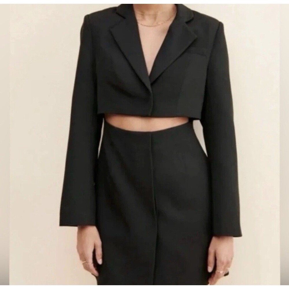 Mare Mare X Anthropologie Size Large Black Cutout Blazer Dress Collar Mini Trend